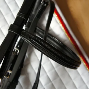 Albion KB Cabezada Sueca Doble Charol Negro Rienda Simple