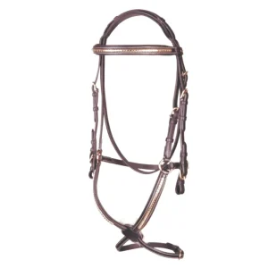 Cabezada de trabajo marrón oscuro con Muserola Mejicana con inserciones de Latón con riendas Pariani