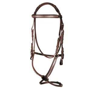 Cabezada de trabajo marrón oscuro con Muserola Mejicana con inserciones de acero niquel con riendas Pariani Rebajas