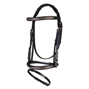 Cabezada de trabajo negro con inserciones de Oro Rosa con riendas Pariani Rebajas