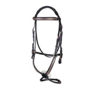 Cabezada de trabajo negro con Muserola Mejicana con inserciones de Oro Rosa con riendas Pariani Venta en línea