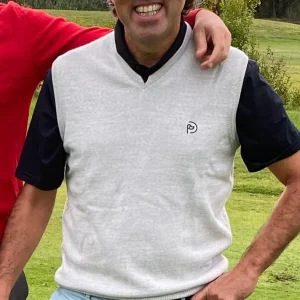 Chaleco cuello pico lana gris, unisex (Outlet)