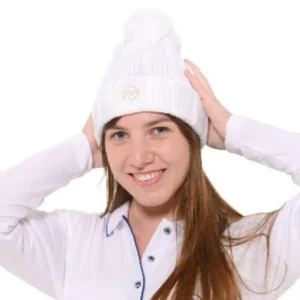 Gorro de invierno con pompón unisex blanco