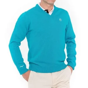 Jersey cuello pico lana turquesa, UNISEX (Outlet)