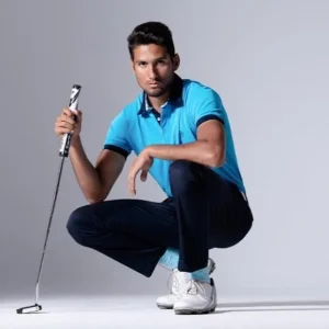 Polo de golf azul con cuello camisero UPF 50+, hombre (Outlet)