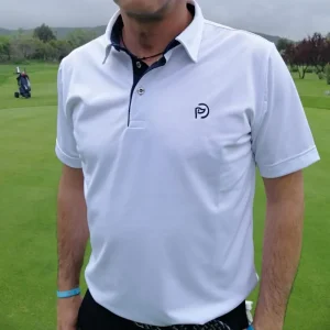 Polo técnico golf blanco hombre, detalles marino
