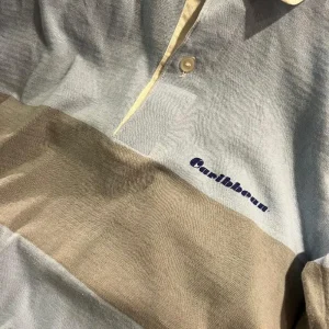 Polos Caribbean Vintage Franja Celeste/Gris Moda