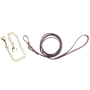 Ronzal marrón oscuro de cuero con Cadena de acero niquel Pariani